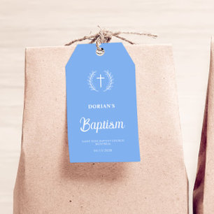 Moderne blauwe jongen   doop   Dank u voor uw guns Cadeaulabel