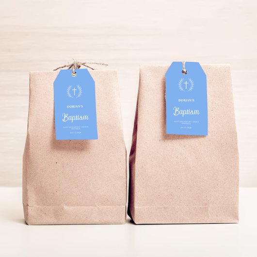 Moderne blauwe jongen | doop | Dank u voor uw guns Cadeaulabel