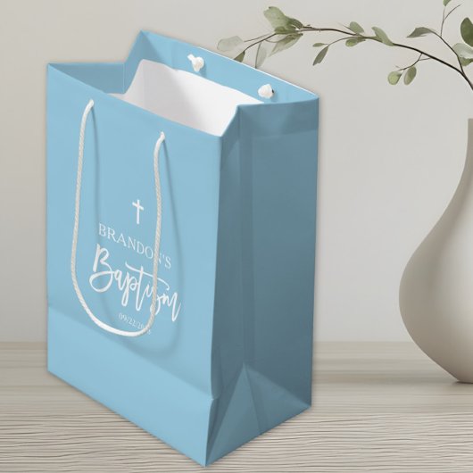 Moderne Blauwe Jongens Doopfeest Medium Cadeauzakje
