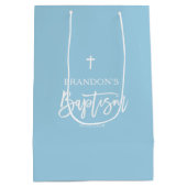Moderne Blauwe Jongens Doopfeest Medium Cadeauzakje (Achterkant)