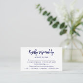 Moderne Blauwe Kalligrafie RSVP-reactie Informatiekaartje (Staand voorkant)