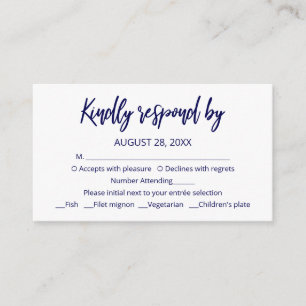Moderne Blauwe Kalligrafie RSVP-reactie Informatiekaartje