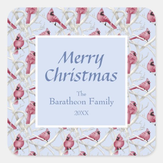 Moderne blauwe kardinale feestdag vierkante sticker (Voorkant)