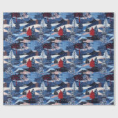 Moderne blauwe kerstbomen patchwork cadeaupapier (Vlak)