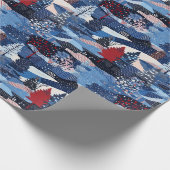 Moderne blauwe kerstbomen patchwork cadeaupapier (Hoek)