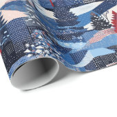 Moderne blauwe kerstbomen patchwork cadeaupapier (Rol Hoek)