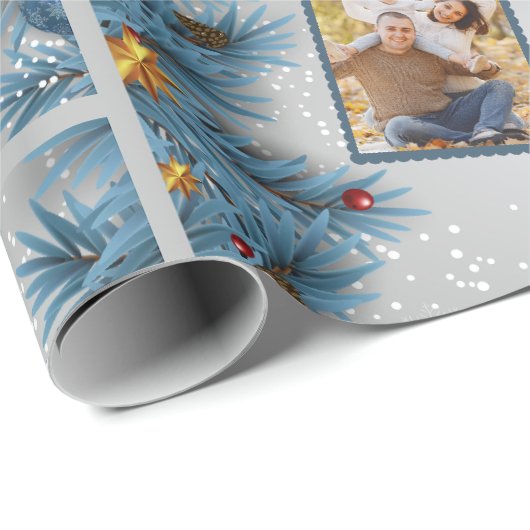 Moderne Blauwe Kerstboom 2 Fotoliefkerst Cadeaupapier (Rol Hoek)