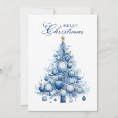 Moderne Blauwe Kerstboom Waterverf Custom Photo Feestdagenkaart (Voorkant)
