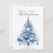 Moderne Blauwe Kerstboom Waterverf Eigen Naam Feestdagenkaart (Voorkant)
