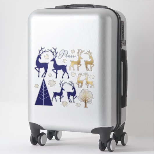 Moderne, blauwe kerstfeestdagen sticker (Koffer)