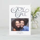 Moderne blauwe kerstfoto met vrolijk kerstfeest feestdagenkaart (Staand voorkant)