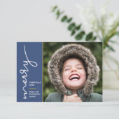 Moderne blauwe kerstfoto van Merry Kaart (Staand voorkant)