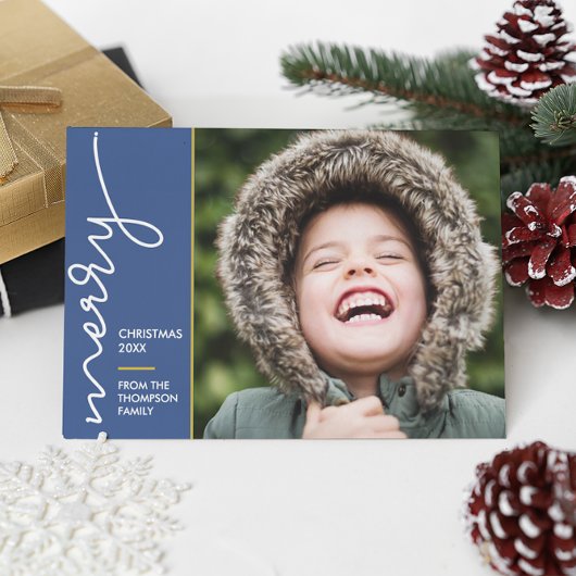 Moderne blauwe kerstfoto van Merry Kaart