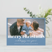 Moderne blauwe kerstkaart op maat (Staand voorkant)