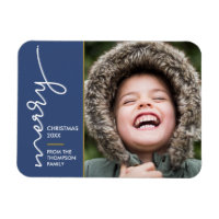 Moderne blauwe kerstkaart voor Merry-kerstscript