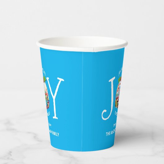 Moderne Blauwe Kerstmis - KANS OP DE WERELDpapiere Papieren Bekers (Rechts)