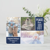 Moderne Blauwe Kerstmis Vredesliefde Jose Foto Col Feestdagenkaart (Staand voorkant)