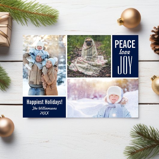 Moderne Blauwe Kerstmis Vredesliefde Jose Foto Col Feestdagenkaart