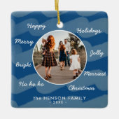 Moderne Blauwe Kerstwens Familie Foto Keepomwille Keramisch Ornament (Voorkant)