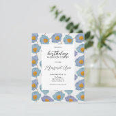 Moderne blauwe klaproos bloemige verjaardagsfeest  kaart (Staand voorkant)