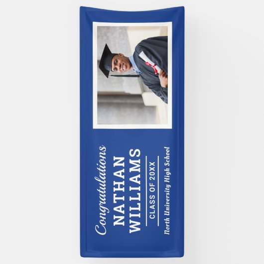 Moderne Blauwe Klasse van 2025 Custom Afstuderen F Spandoek (Verticaal)