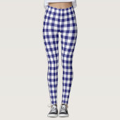 Moderne Blauwe Klassieke Gingham Patroon Leggings (Voorkant)