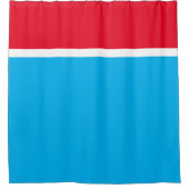 Moderne blauwe kleur blok rood topstreep douchegordijn (Voorkant)