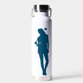 Moderne Blauwe Kleur Vrouw Golfer Monogram Waterfles (Voorkant)