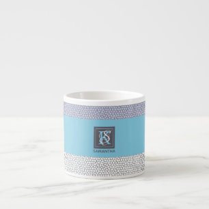 Moderne blauwe kleur witte mozaïekmonogrammen espresso kop