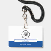 Moderne blauwe kleurenblok professionele naamtag badge (Voorzijde met lanyard)