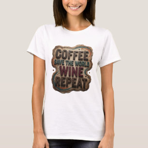 Moderne Blauwe KOFFIE RED DE WERELD WIJN HERHALEN T-shirt