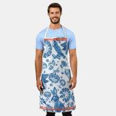 Moderne  Blauwe Konijnenvogel Bloemen Folk Art Schort (Gedragen)