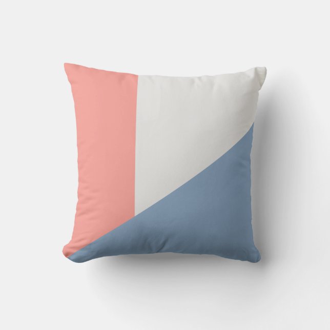 Moderne Blauwe Koraal Roze Kleur Blok Abstract Kussen (Voorkant)