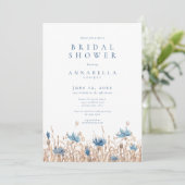 Moderne Blauwe Korenbloemen & Bruidsbruiloft Tarwe Kaart (Staand voorkant)