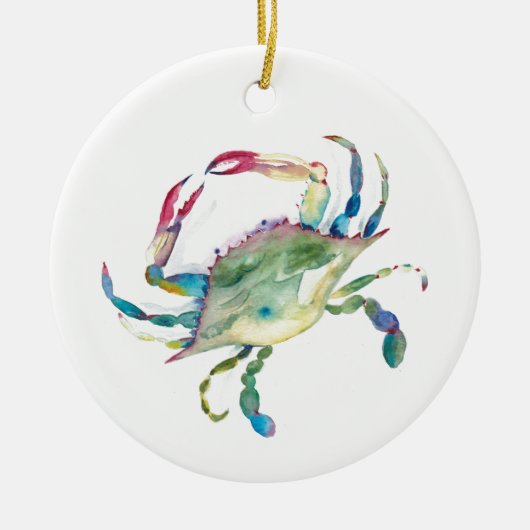 Moderne blauwe krab kerstversiering keramisch ornament (Voorkant)