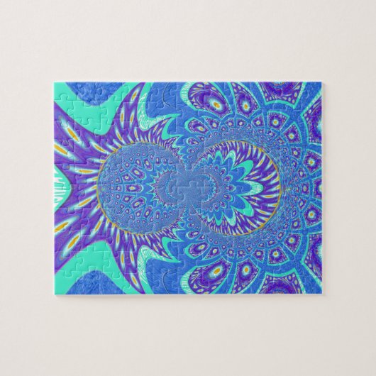 Moderne blauwe kunst legpuzzel (Horizontaal)