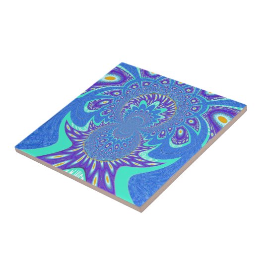 Moderne blauwe kunst tegeltje (Zijkant)