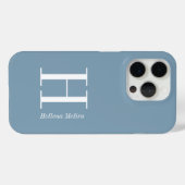 Moderne Blauwe Kust Witte Monogram Naam Case-Mate iPhone Case (Achterkant (horizontaal))