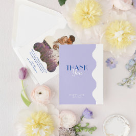 Moderne blauwe lavendel golf rand foto bruiloft bedankkaart