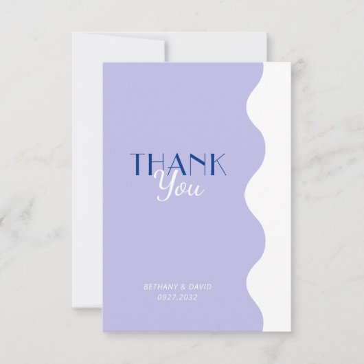 Moderne Blauwe Lavendel Wave Border Foto Bruiloft Bedankkaart (Voorkant)