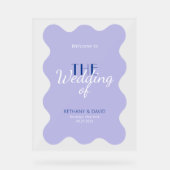 Moderne Blauwe Lavendel Wave Bruiloft Welkomstbord Acryl Bord (Voorkant)