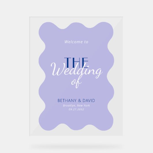 Moderne Blauwe Lavendel Wave Bruiloft Welkomstbord Acryl Bord (Voorkant)
