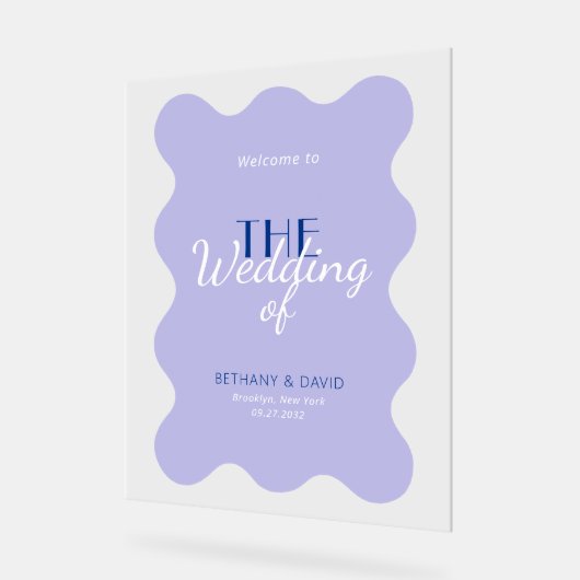 Moderne Blauwe Lavendel Wave Bruiloft Welkomstbord Acryl Bord (Hoek)