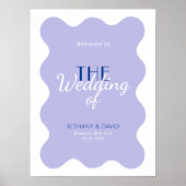 Moderne Blauwe Lavendel Wave Bruiloft Welkomstbord Poster (Voorkant)