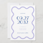 Moderne Blauwe Lavendel Wave Scallop Foto Bruiloft Save The Date (Voorkant)