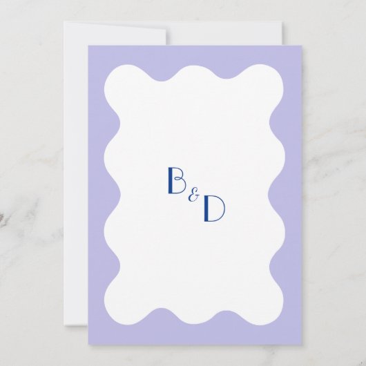 Moderne Blauwe Lavendel Wave Scallop Monogram Brui Kaart (Achterkant)