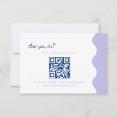 Moderne Blauwe Lavendel Wave Scallop QR Code Bruil RSVP Kaartje (Voorkant)
