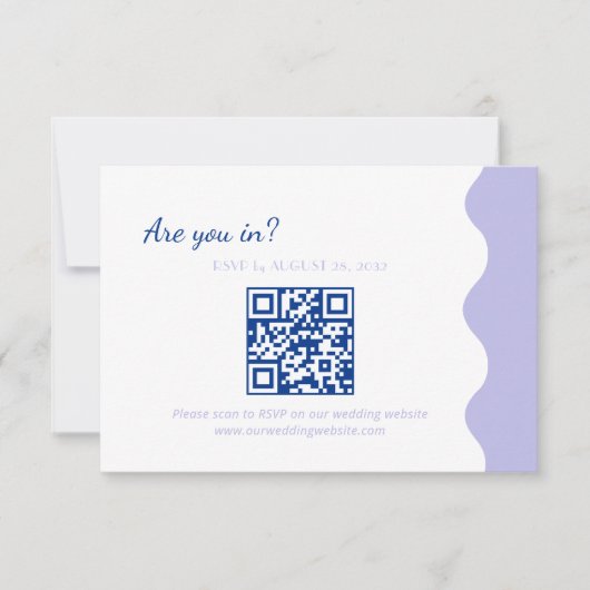 Moderne Blauwe Lavendel Wave Scallop QR Code Bruil RSVP Kaartje (Voorkant)