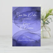 Moderne blauwe lavender Save the Date (Staand voorkant)