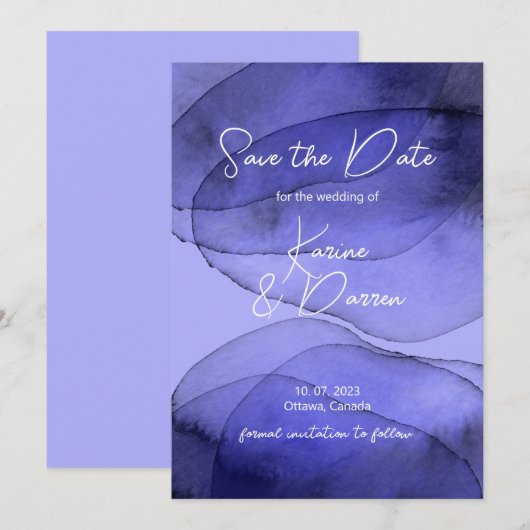 Moderne blauwe lavender Save the Date (Voorkant / Achterkant)